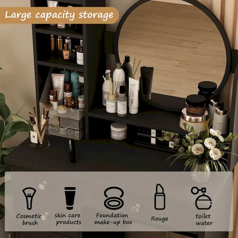 31.5  Wide Makeup Vanity Set with Stool and Mirror Dress Up Desk - 31.5 W