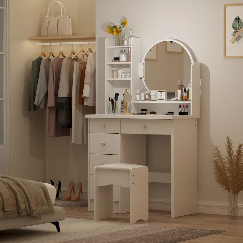 31.5  Wide Makeup Vanity Set with Stool and Mirror Dress Up Desk - 31.5 W