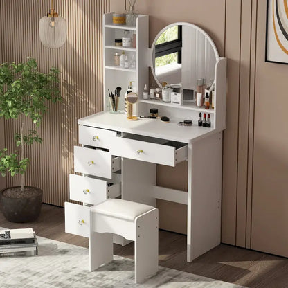 31.5  Wide Makeup Vanity Set with Stool and Mirror Dress Up Desk - 31.5 W
