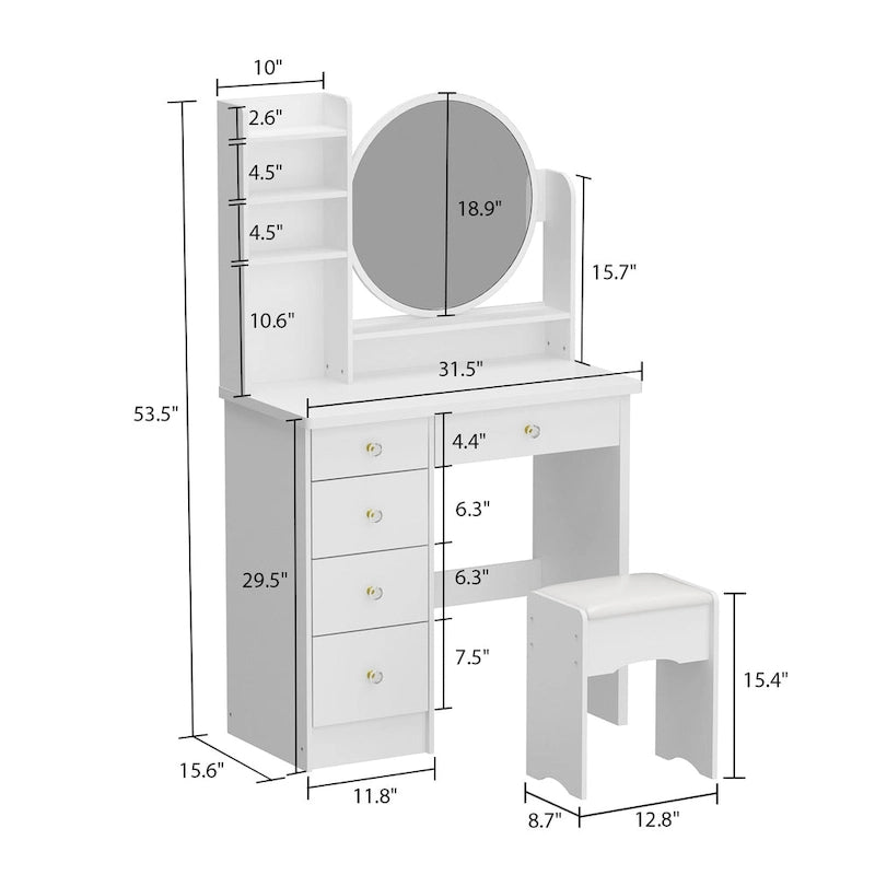 31.5  Wide Makeup Vanity Set with Stool and Mirror Dress Up Desk - 31.5 W