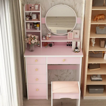 31.5  Wide Makeup Vanity Set with Stool and Mirror Dress Up Desk - 31.5 W
