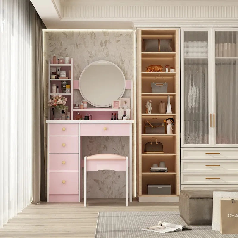 31.5  Wide Makeup Vanity Set with Stool and Mirror Dress Up Desk - 31.5 W