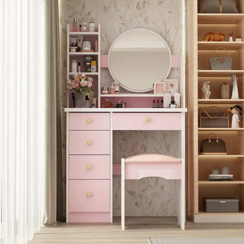 31.5  Wide Makeup Vanity Set with Stool and Mirror Dress Up Desk - 31.5 W