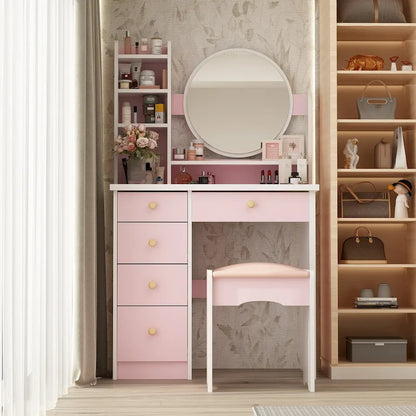 31.5  Wide Makeup Vanity Set with Stool and Mirror Dress Up Desk - 31.5 W