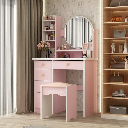 31.5  Wide Makeup Vanity Set with Stool and Mirror Dress Up Desk - 31.5 W
