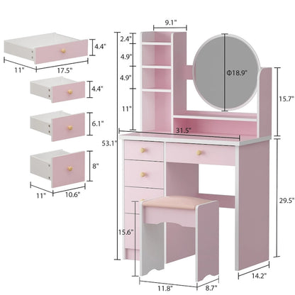 31.5  Wide Makeup Vanity Set with Stool and Mirror Dress Up Desk - 31.5 W