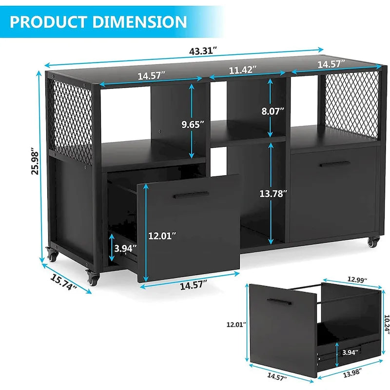 Large Lateral File Cabinets Mobile Filing Cabinet for Home Office