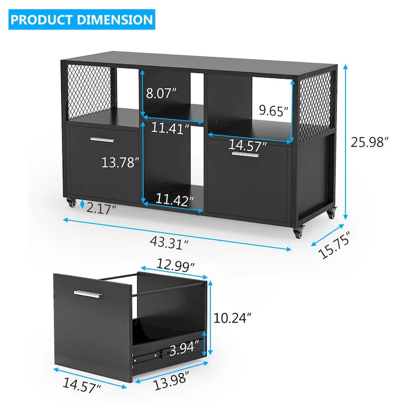 Large Lateral File Cabinets Mobile Filing Cabinet for Home Office