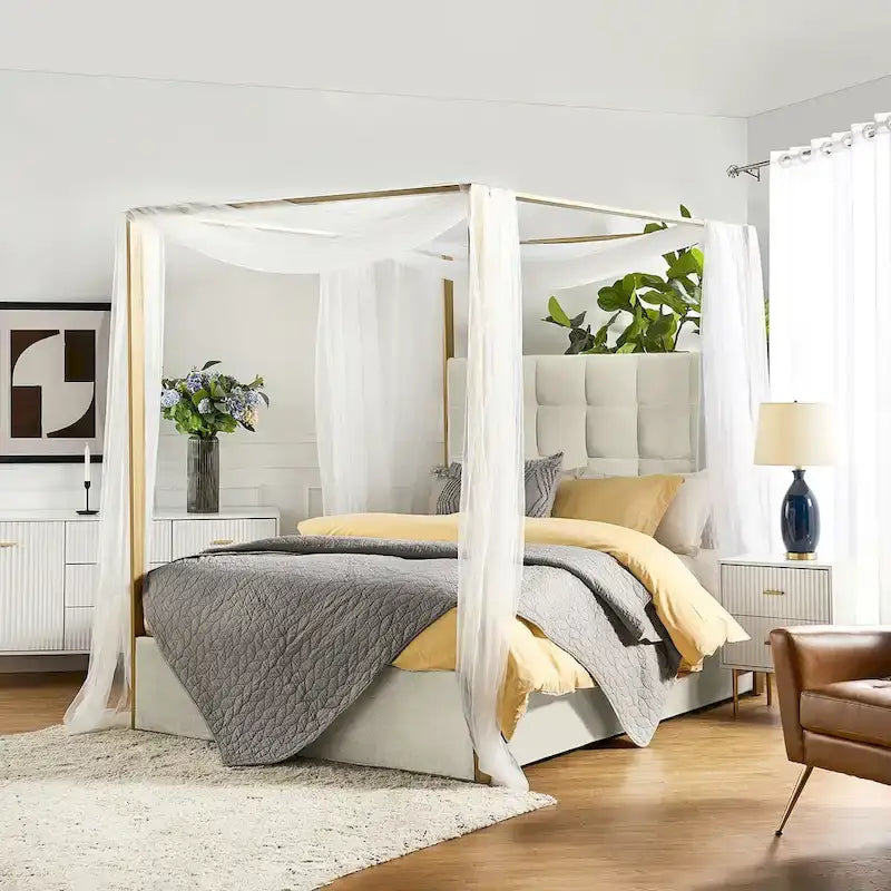 Milton Contemporary Upholstered Queen Size Canopy Bed by HULALA HOME