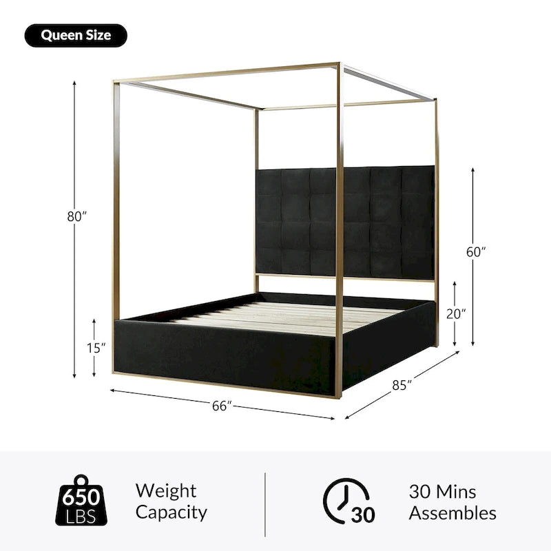 Milton Contemporary Upholstered Queen Size Canopy Bed by HULALA HOME