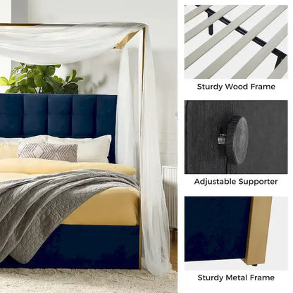 Milton Contemporary Upholstered Queen Size Canopy Bed by HULALA HOME