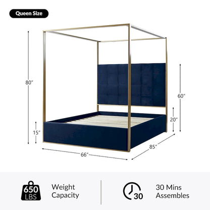 Milton Contemporary Upholstered Queen Size Canopy Bed by HULALA HOME