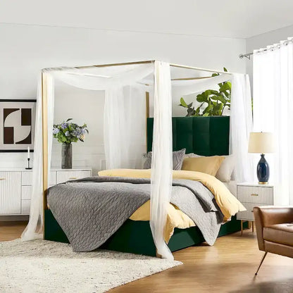 Milton Contemporary Upholstered Queen Size Canopy Bed by HULALA HOME