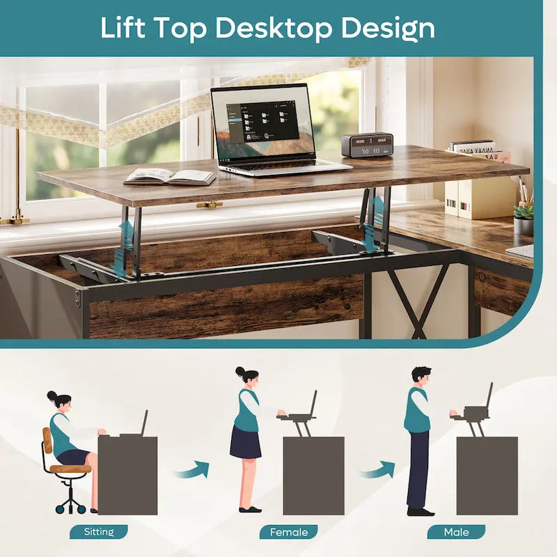 55.7  Uplift L Shaped Computer Desk with Drawers & Monitor Stand