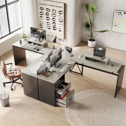 55.7  Uplift L Shaped Computer Desk with Drawers & Monitor Stand