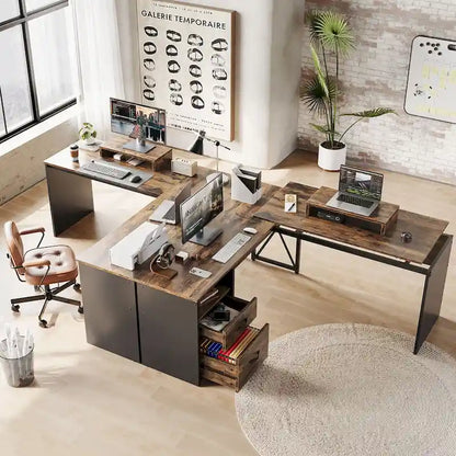 55.7  Uplift L Shaped Computer Desk with Drawers & Monitor Stand