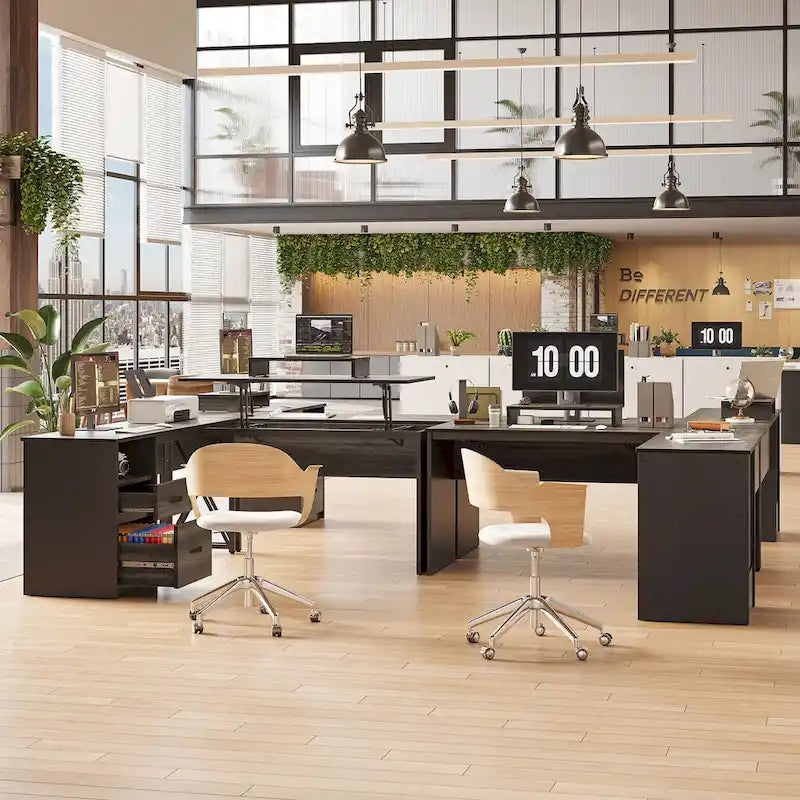 55.7  Uplift L Shaped Computer Desk with Drawers & Monitor Stand