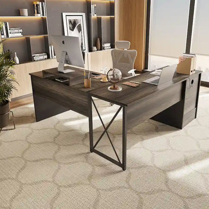 55.7  Uplift L Shaped Computer Desk with Drawers & Monitor Stand