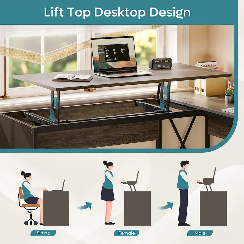 55.7  Uplift L Shaped Computer Desk with Drawers & Monitor Stand