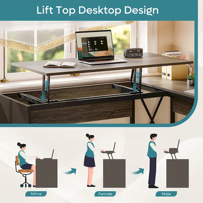 55.7  Uplift L Shaped Computer Desk with Drawers & Monitor Stand