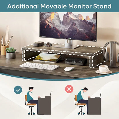 55.7  Uplift L Shaped Computer Desk with Drawers & Monitor Stand
