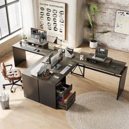 55.7  Uplift L Shaped Computer Desk with Drawers & Monitor Stand