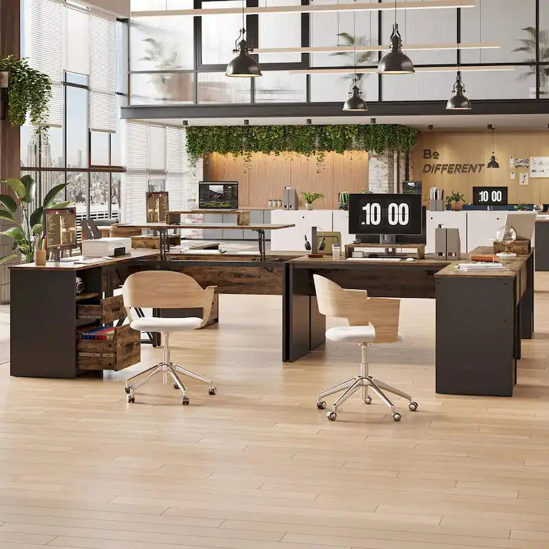 55.7  Uplift L Shaped Computer Desk with Drawers & Monitor Stand