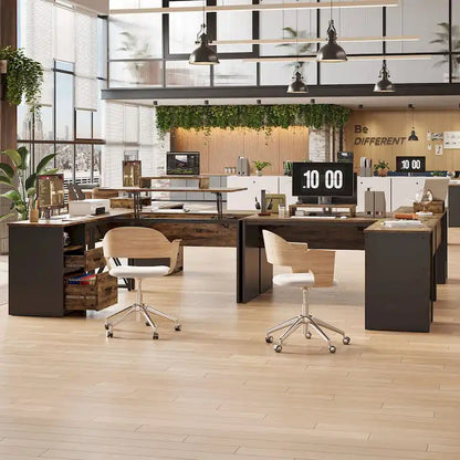 55.7  Uplift L Shaped Computer Desk with Drawers & Monitor Stand