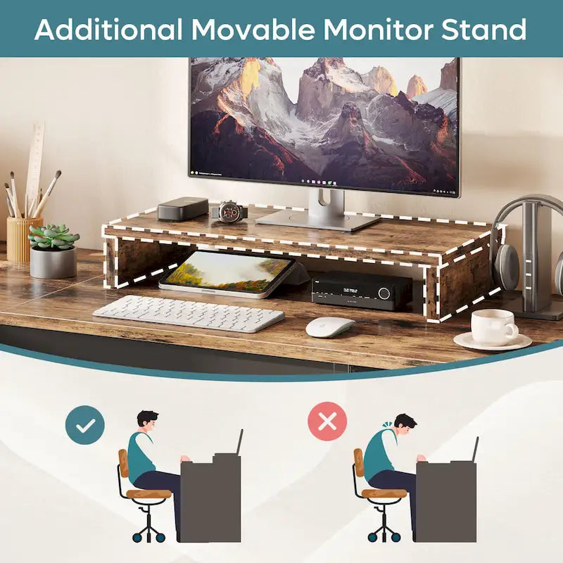 55.7  Uplift L Shaped Computer Desk with Drawers & Monitor Stand
