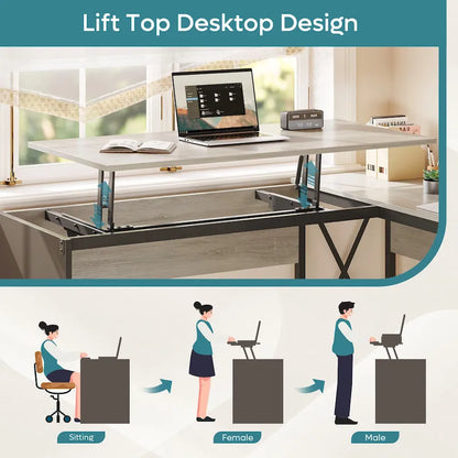 55.7  Uplift L Shaped Computer Desk with Drawers & Monitor Stand
