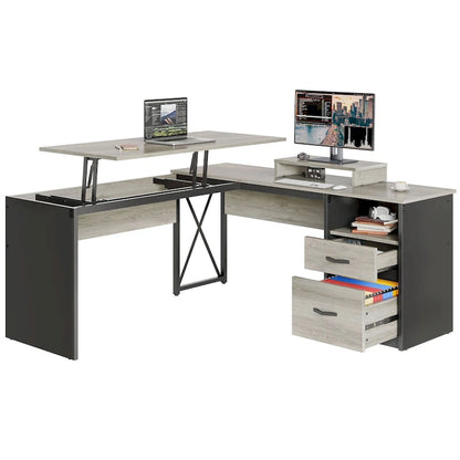 55.7  Uplift L Shaped Computer Desk with Drawers & Monitor Stand