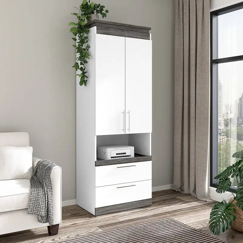 Orion Tall Storage Cabinet with Drawers and Pull-Out Shelf by Bestar