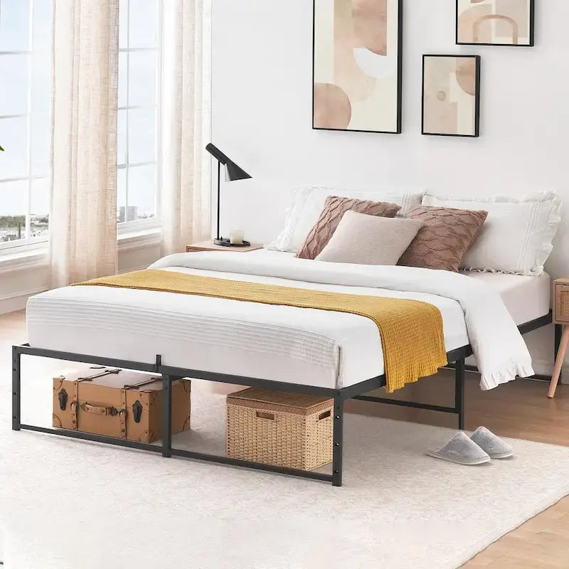 Bed Frame , No Box Spring Needed, with 14 inch Storage, Load Up to 800Lbs