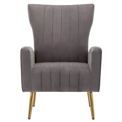 Velvet Comfy Accent Chair Cozy Arm Chair with Wingback and Gold Metal Legs
