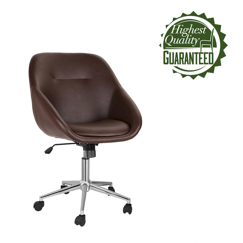 Porthos Home Hayes Swivel Office Chair, Chrome Base, PU Leather