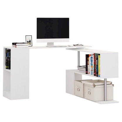 HOMCOM 55  Rotating Corner Computer Desk: L-Shaped Workstation, Storage Shelves