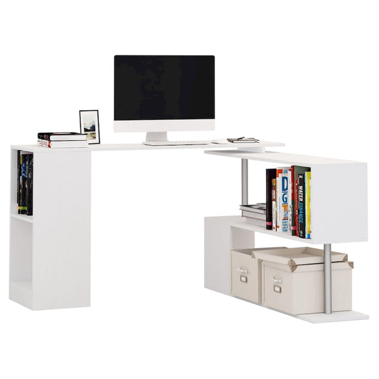 HOMCOM 55  Rotating Corner Computer Desk: L-Shaped Workstation, Storage Shelves