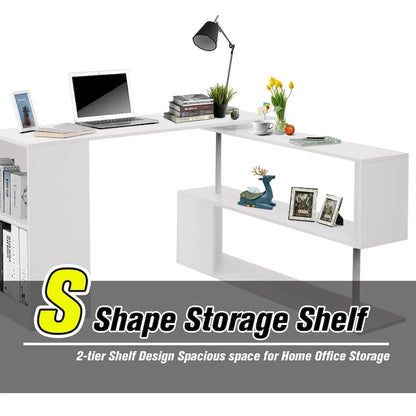 HOMCOM 55  Rotating Corner Computer Desk: L-Shaped Workstation, Storage Shelves