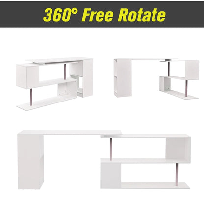 HOMCOM 55  Rotating Corner Computer Desk: L-Shaped Workstation, Storage Shelves