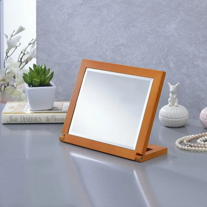 Ore International Rectangle Walnut Frame Beveled Vanity Tilted Mirror - Brown