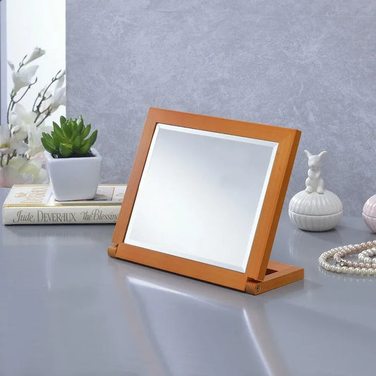 Ore International Rectangle Walnut Frame Beveled Vanity Tilted Mirror - Brown