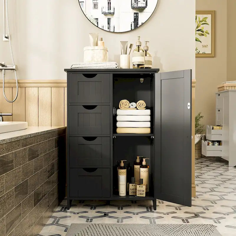 Homall Wooden Bathroom Cabinet, Freestanding Storage Cabinet with 4 Drawers and 1 Cupboard