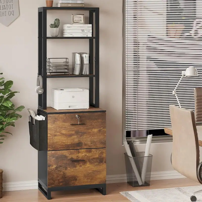 File Cabinet 2 Drawer Lock Filing Cabinet Printer Stand Bookshelves