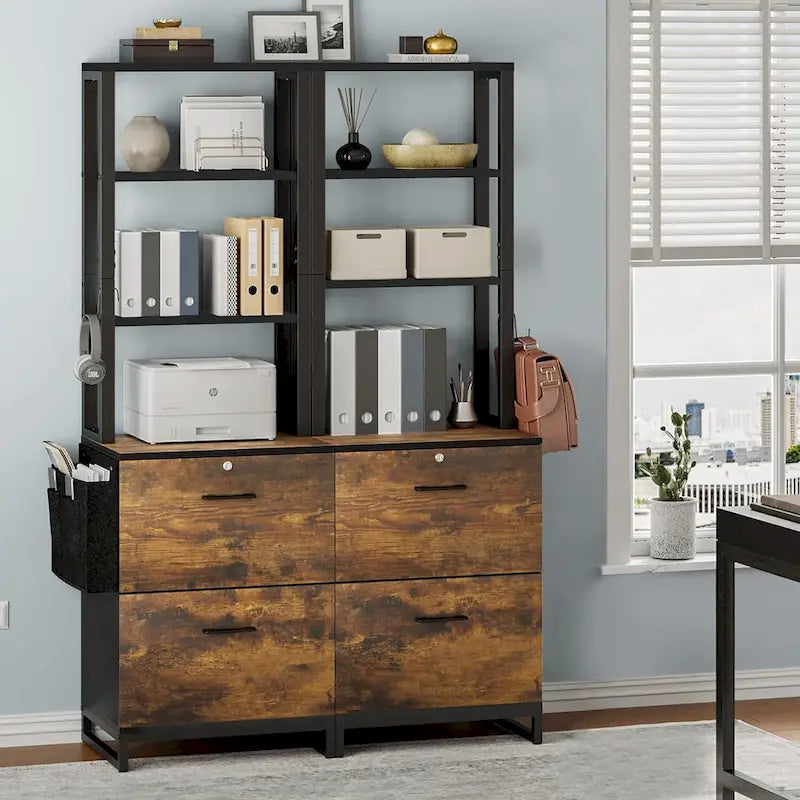 File Cabinet 2 Drawer Lock Filing Cabinet Printer Stand Bookshelves