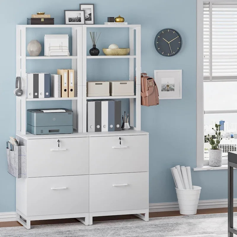 File Cabinet 2 Drawer Lock Filing Cabinet Printer Stand Bookshelves