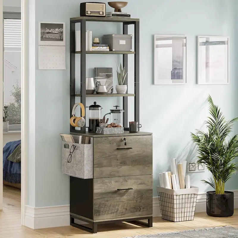 File Cabinet 2 Drawer Lock Filing Cabinet Printer Stand Bookshelves