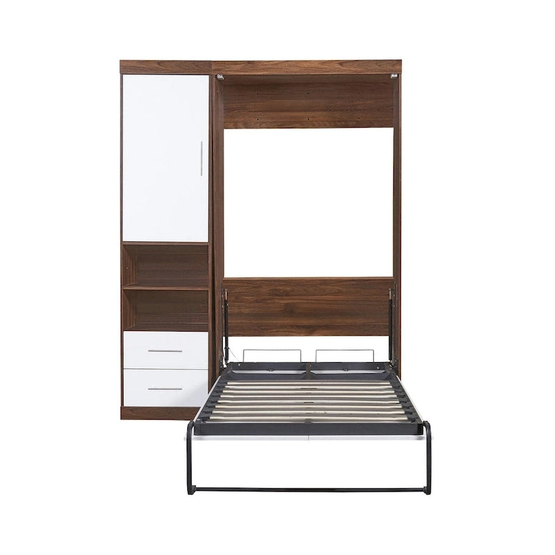 Twin Size Murphy Bed Wall Bed with Cabinet,White