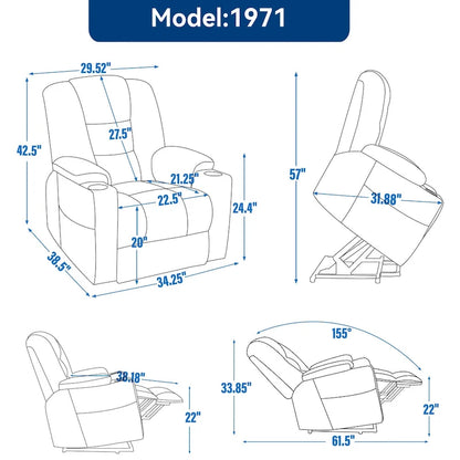 EMON'S Large Power Lift Recliner Chair with Massage and Heat for Elderly, Overstuffed Wide Recliners, Heavy Duty Motion Mechanis