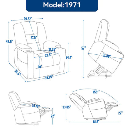 EMON'S Large Power Lift Recliner Chair with Massage and Heat for Elderly, Overstuffed Wide Recliners, Heavy Duty Motion Mechanis