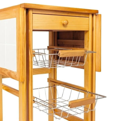 Portable Rolling Drop Leaf Kitchen Storage Trolley Cart
